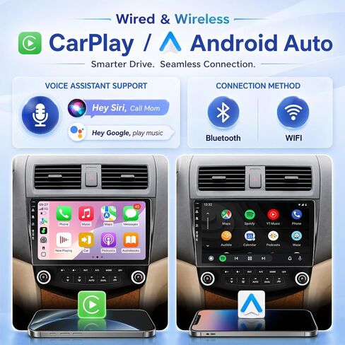 5G-WiFi6 (4Core 64G ROM) Car Radio Stereo for Honda Accord 7th 2003 2004 2005 2006 2007,10 inch Touch Screen Head Unit with Wireless Carplay Android Auto GPS Bluetooth SWC FM HD Backup Camera in Kuwait