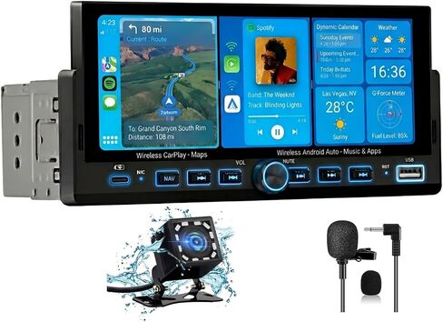 Single Din Radio Car Stereo with Wireless CarPlay & Android Auto in Kuwait