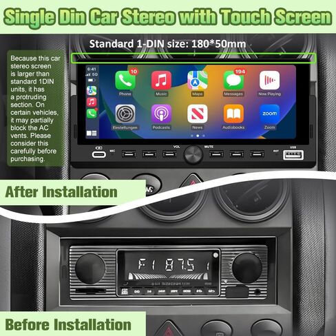 Single Din Radio Car Stereo with Wireless CarPlay & Android Auto in Kuwait