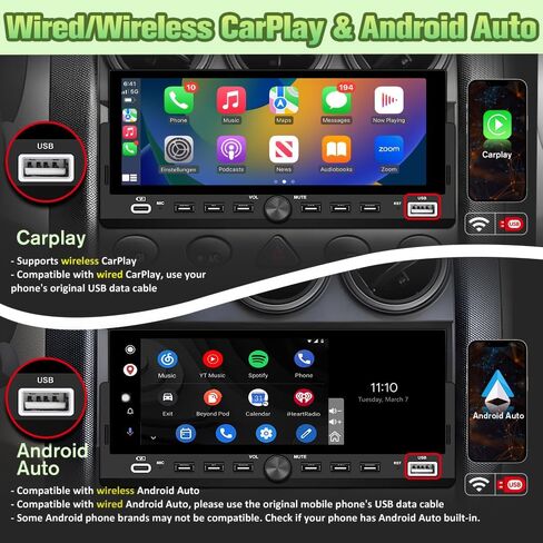 Single Din Radio Car Stereo with Wireless CarPlay & Android Auto in Kuwait