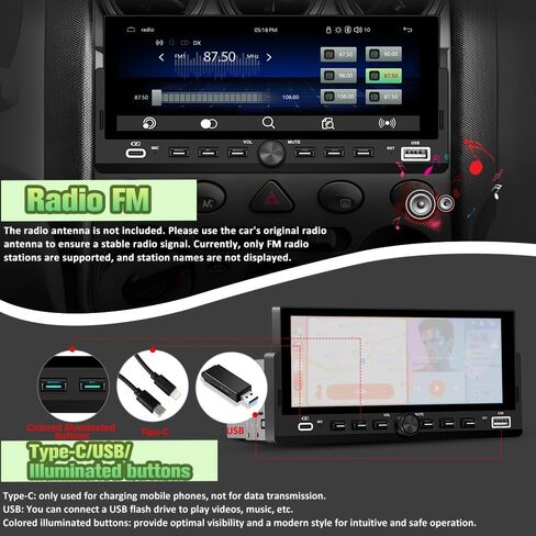 Single Din Radio Car Stereo with Wireless CarPlay & Android Auto in Kuwait