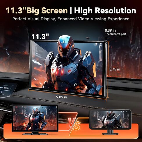 11.3" Wireless Carplay Screen for Car with N-etflix/YouTube/TikTok, Upgraded A-pple CarPlay & Android Auto Screen,Portable AI Magic Box with Backup Camera/Navigation/Voice Control,for All Vehicles in Kuwait