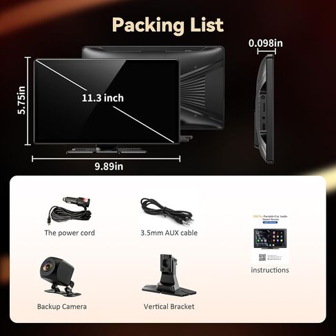 11.3" Wireless Carplay Screen for Car with N-etflix/YouTube/TikTok, Upgraded A-pple CarPlay & Android Auto Screen,Portable AI Magic Box with Backup Camera/Navigation/Voice Control,for All Vehicles in Kuwait