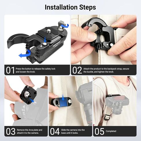 NEEWER Camera Backpack Clip, Quick Release Camera Clip Mount, Compatible with PD System & Arca Type Plate, Secure Locking, 22lb Load for DSLR Mirrorless Cameras in Kuwait