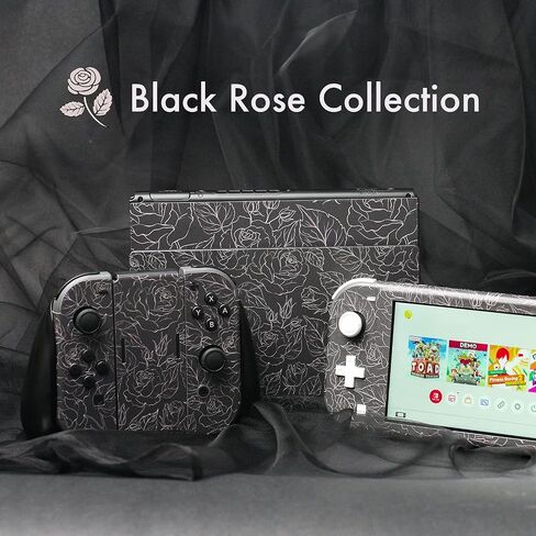 BelugaDesign Rose Switch Skin | Pastel Sticker Wrap Vinyl Decal | Flower Valentine Cute Compatible with Nintendo Switch (Switch Lite, Black) in Kuwait