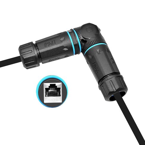 90 Degree Angled RJ45 Ethernet Panel Mount Connector, IP68 Waterproof 10Gbps Female Socket Coupler, Heavy Duty Adapter for Outdoor Industrial LAN Cable in Kuwait