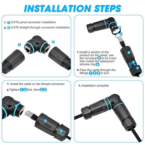 90 Degree Angled RJ45 Ethernet Panel Mount Connector, IP68 Waterproof 10Gbps Female Socket Coupler, Heavy Duty Adapter for Outdoor Industrial LAN Cable in Kuwait