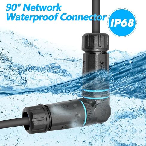 90 Degree Angled RJ45 Ethernet Panel Mount Connector, IP68 Waterproof 10Gbps Female Socket Coupler, Heavy Duty Adapter for Outdoor Industrial LAN Cable in Kuwait