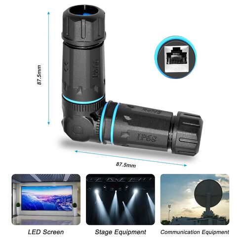 90 Degree Angled RJ45 Ethernet Panel Mount Connector, IP68 Waterproof 10Gbps Female Socket Coupler, Heavy Duty Adapter for Outdoor Industrial LAN Cable in Kuwait