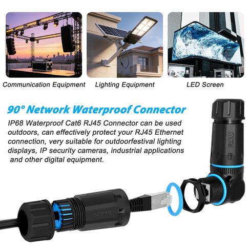 90 Degree Angled RJ45 Ethernet Panel Mount Connector, IP68 Waterproof 10Gbps Female Socket Coupler, Heavy Duty Adapter for Outdoor Industrial LAN Cable in Kuwait