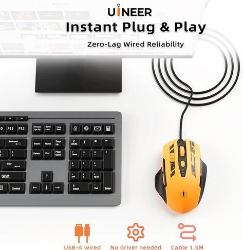 Uineer Wired Gaming Mouse, USB-A Mouse with 6 Programmable Buttons in Kuwait