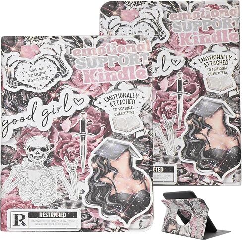 Rotating Case for 7" Kindle Paperwhite 12th Generation 2025/2026 & Kindle Colorsoft 2024/2025, Bookish Reading PU Leather Soft Stand Cover with Auto Sleep/Wake, Spooky in Saudi Arabia