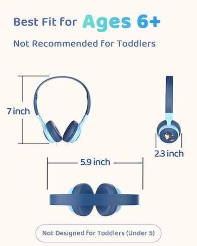 Kids Headphones for School, Ages 6+, 2 Pack with Splitter, Safe 98dB Volume, Fun Colors, Perfect for Sharing at Home, Travel & Classroom, Blue in Saudi Arabia