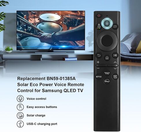 BN59-01385A Solar Frame TV Remote Replacement for Samsung Smart TV with Voice Bluetooth Rechargeable Solar Cell, Compatible with Samsung 2021-2024 Neo LED 4K Ultra HD TV, 4 Shortcut Buttons, Black in Saudi Arabia