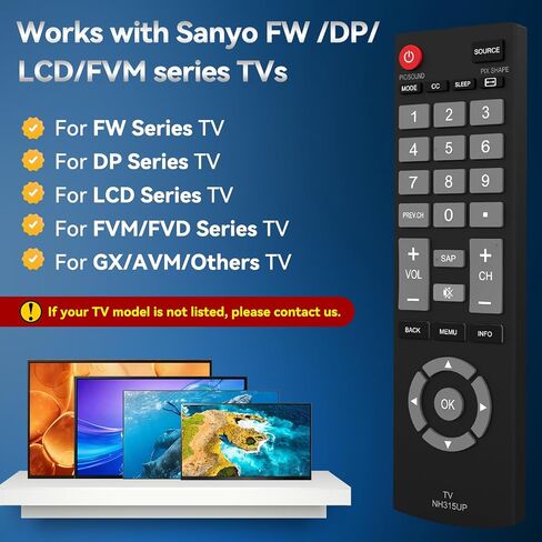 Replacement Sanyo TV Remote Control NH315UP/NH315UD for Sanyo LED LCD LCD HDTV Smart TV, No Setup Needed in Kuwait