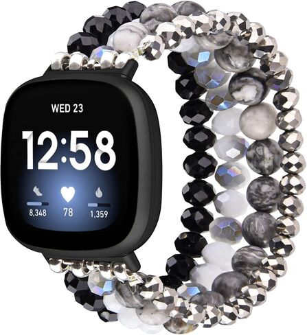 CAGOS Bracelet Compatible with Fitbit Versa 4 Bands/3/Sense/Sense 2 for Women, Handmade Beaded Elastic Replacement Wristband for Versa 2/1/Lite Watch/Special Edition Watch in Kuwait