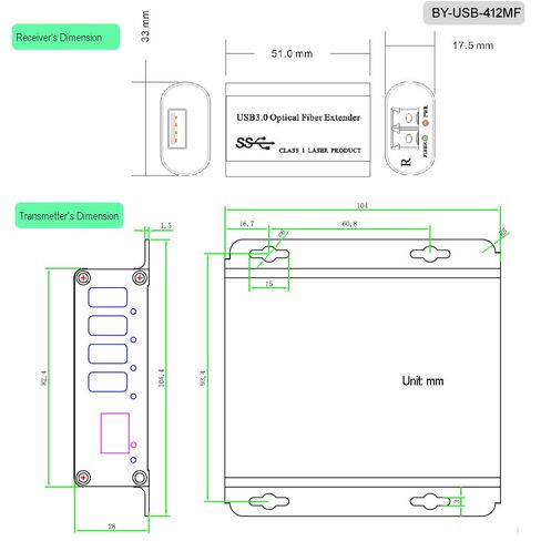 USB 3.0/2.0/1.1 Fiber Optic Extender Over Max 100 Meters (330 Feet) Multi-Mode Fiber (OM3/OM4/OM5), Backward Compatible with USB 2.0/1.1, Plug & Play (BY-USB-327MF (4 Ports)) in Kuwait
