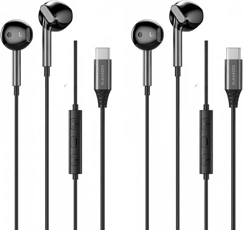 Kamon K66 USB C DAC Earbuds, 14.2mm Dynamic Driver, HD Microphone, 3-Button Volume Control, Semi in-Ear Wired Earphones for iPhone 17/16/15, Samsung Galaxy, Pixel and iPad 1 Pack in Saudi Arabia