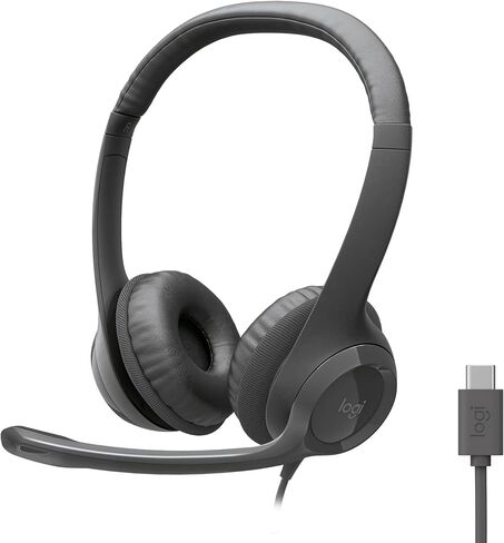 Logitech H391 Wired Headset for PC/Laptop, Stereo Headphones with Noise Canceling Microphone, USB-C, in-Line Controls, Works with Chromebook - Graphite (Pack of 12) in Saudi Arabia