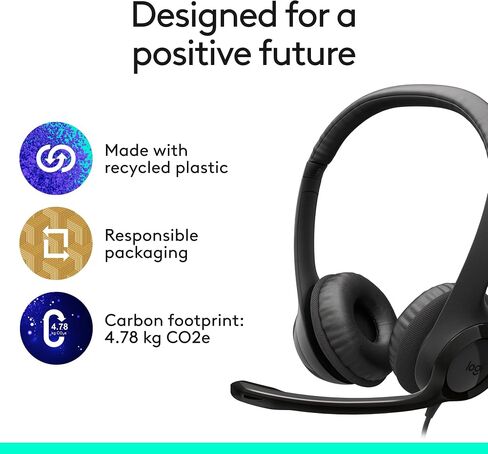 Logitech H391 Wired Headset for PC/Laptop, Stereo Headphones with Noise Canceling Microphone, USB-C, in-Line Controls, Works with Chromebook - Graphite (Pack of 12) in Saudi Arabia
