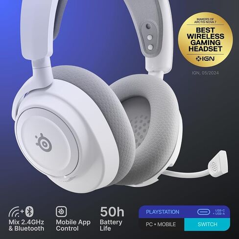 SteelSeries Arctis Nova 7P Wireless Gen 2 Gaming Headset - Real-Time App Control, 50+ HR Play, Neodymium Magnetic Drivers, Mix 2.4GHz/Bluetooth, PS, PC, Switch 1/2, Mobile - White (Renewed) in Saudi Arabia