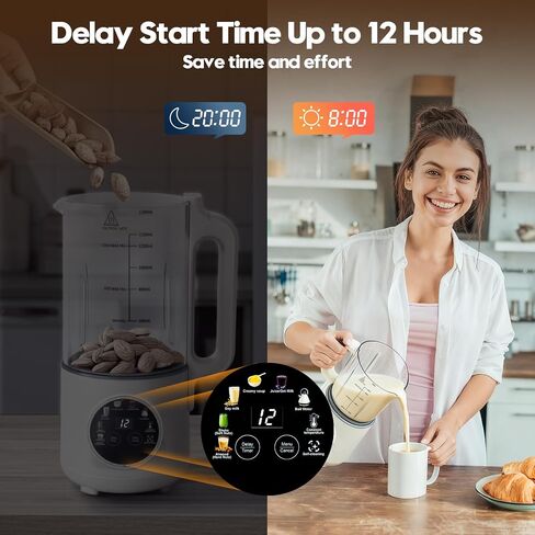 8-in-1 Nut Milk Maker, 50oz Glass Soy Almond Oat Milk Machine with 20-Blades, Delay Start, Constant Temperature, Self-Cleaning, Overheat Protection, Recipe Included in Saudi Arabia
