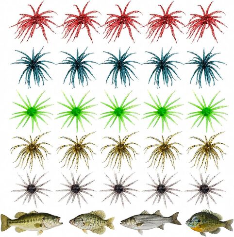 25pcs Sea Urchin Soft Lure,Soft Plastic Baits,Creature Bait for Bass Pike Trout Fishing,Fishing Lures for Drop Shot, Wacky Rig/Neko Rig and Finesse in Saudi Arabia