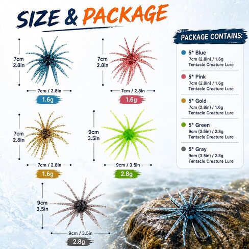 25pcs Sea Urchin Soft Lure,Soft Plastic Baits,Creature Bait for Bass Pike Trout Fishing,Fishing Lures for Drop Shot, Wacky Rig/Neko Rig and Finesse in Saudi Arabia
