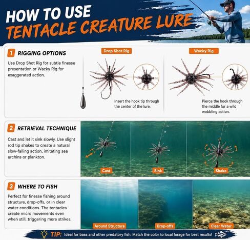 25pcs Sea Urchin Soft Lure,Soft Plastic Baits,Creature Bait for Bass Pike Trout Fishing,Fishing Lures for Drop Shot, Wacky Rig/Neko Rig and Finesse in Saudi Arabia