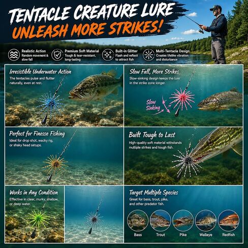 25pcs Sea Urchin Soft Lure,Soft Plastic Baits,Creature Bait for Bass Pike Trout Fishing,Fishing Lures for Drop Shot, Wacky Rig/Neko Rig and Finesse in Saudi Arabia