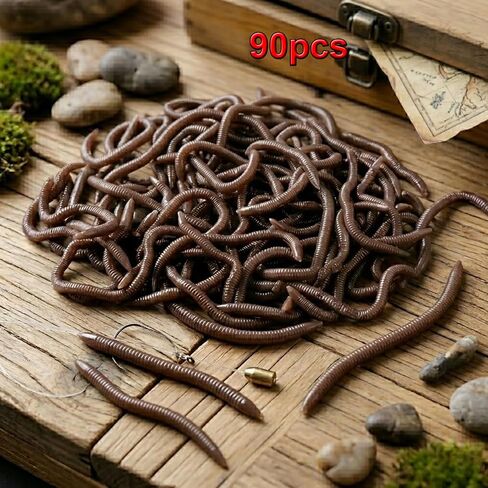 Realistic Earthworm Soft Plastic Fishing Lures 30Pcs/90Pcs Lifelike Grub Worm Artificial Bait for Bass Trout in Saudi Arabia