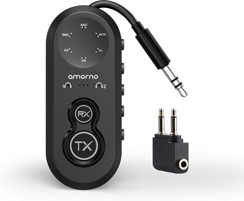 Airplane Bluetooth 5.4 Transmitter Receiver, 2-in-1 Airplane Bluetooth Adapter with Low Latency, Support 2 Headphones, Wireless Audio Transmitter Adapter for Flight Travel/TV/Car/Gym in Saudi Arabia
