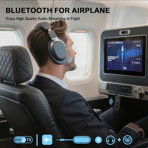 Airplane Bluetooth 5.4 Transmitter Receiver, 2-in-1 Airplane Bluetooth Adapter with Low Latency, Support 2 Headphones, Wireless Audio Transmitter Adapter for Flight Travel/TV/Car/Gym in Saudi Arabia
