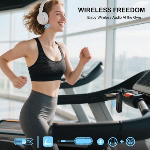 Airplane Bluetooth 5.4 Transmitter Receiver, 2-in-1 Airplane Bluetooth Adapter with Low Latency, Support 2 Headphones, Wireless Audio Transmitter Adapter for Flight Travel/TV/Car/Gym in Saudi Arabia