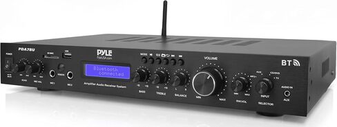 Pyle 5-Channel Bluetooth Home Theater Amplifier – Karaoke Receiver with Dual Mic Inputs & Echo, Subwoofer Out, USB/SD/FM Radio, RCA/AUX/CD-DVD/TV Inputs, Rack Mounts, Remote – PDA7BU.6 in Saudi Arabia