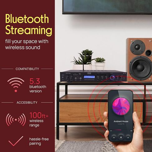 Pyle 5-Channel Bluetooth Home Theater Amplifier – Karaoke Receiver with Dual Mic Inputs & Echo, Subwoofer Out, USB/SD/FM Radio, RCA/AUX/CD-DVD/TV Inputs, Rack Mounts, Remote – PDA7BU.6 in Saudi Arabia