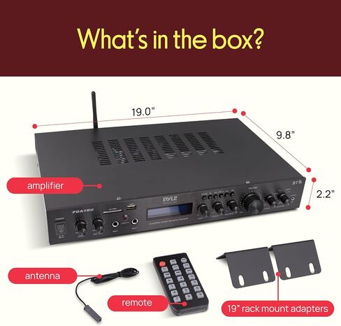 Pyle 5-Channel Bluetooth Home Theater Amplifier – Karaoke Receiver with Dual Mic Inputs & Echo, Subwoofer Out, USB/SD/FM Radio, RCA/AUX/CD-DVD/TV Inputs, Rack Mounts, Remote – PDA7BU.6 in Saudi Arabia
