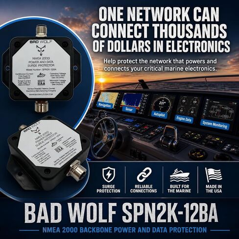 Bad Wolf SPN2K-12BA NMEA 2000 Backbone Surge Protector, Power and Data Line Protection for 12VDC Marine Electronics Networks, Chartplotters, GPS, Fish Finders, Autopilots & Sensors in Kuwait