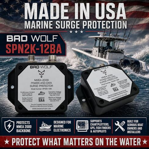 Bad Wolf SPN2K-12BA NMEA 2000 Backbone Surge Protector, Power and Data Line Protection for 12VDC Marine Electronics Networks, Chartplotters, GPS, Fish Finders, Autopilots & Sensors in Kuwait