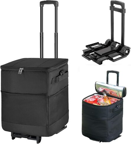 Collapsible Large Rolling Cooler 60-Can,3-in-1 Insulated Soft Cooler Bag,Adjustable Wheels&Handle, Rolling Cooler Cart for Beach Camping Travel Outdoor Hot Takeout Orders in Kuwait