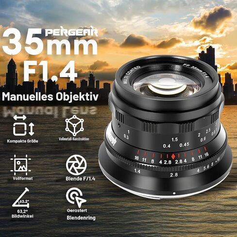 PERGEAR 35mm F1.4 Full-Frame Manual Focus Lens for Sony E-Mount Cameras in Kuwait