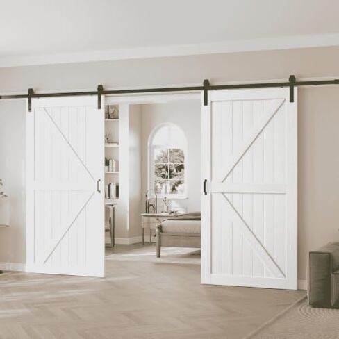 Fredbeck White Barn Doors Double 42x84 Wood Interior Doors in Kuwait