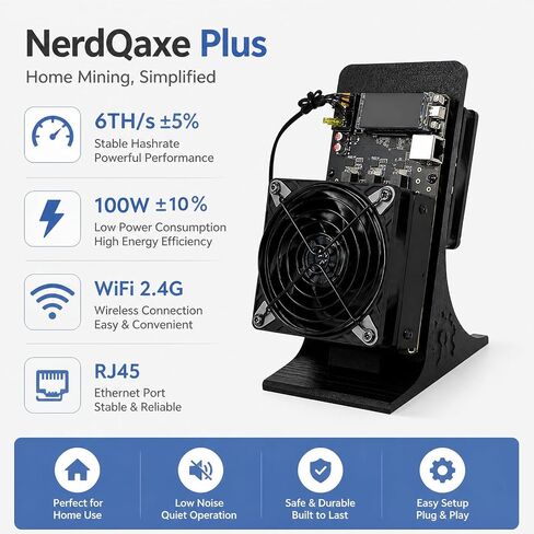 Vynel Bitcoin Miner NerdQaxeplus, 6TH/s BM1370 *4 ASIC Chips, Home Use BTC Miner, Open Source Solo Crypto Mining Machine, 2.4G WiFi & RJ45 Ethernet, Dual-Fan Plug-and-Play in Kuwait