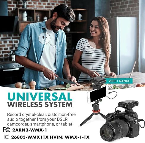 Movo WMX-1 2.4GHz Wireless Lavalier Microphone System Compatible with DSLR Cameras, Camcorders, iPhone, Android Smartphones, and Tablets (200' ft Audio Range) in Kuwait