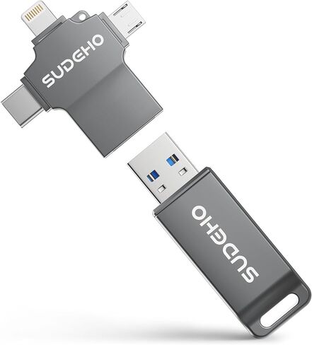 MFi Certified Photo Stick 256GB USB 3.0 Flash Drive for iPhone, 4 in 1 External Thumb Drive for Picture Video Backup, High Speed Memory Stick Pen Drive for iPhone/iPad/Android/PC (Gun Black) in Kuwait