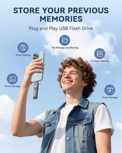 MFi Certified Photo Stick 256GB USB 3.0 Flash Drive for iPhone, 4 in 1 External Thumb Drive for Picture Video Backup, High Speed Memory Stick Pen Drive for iPhone/iPad/Android/PC (Gun Black) in Kuwait