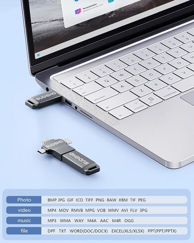 MFi Certified Photo Stick 256GB USB 3.0 Flash Drive for iPhone, 4 in 1 External Thumb Drive for Picture Video Backup, High Speed Memory Stick Pen Drive for iPhone/iPad/Android/PC (Gun Black) in Kuwait