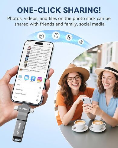 MFi Certified Photo Stick 256GB USB 3.0 Flash Drive for iPhone, 4 in 1 External Thumb Drive for Picture Video Backup, High Speed Memory Stick Pen Drive for iPhone/iPad/Android/PC (Gun Black) in Kuwait