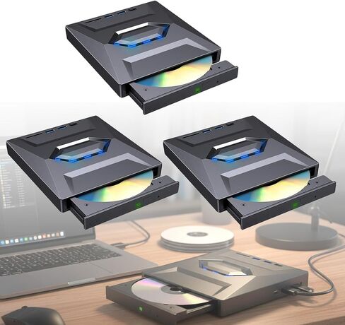 External Blu-ray Drive,5-in-1 USB-C (5Gbps) Portable CD/DVD Burner for Laptop, Rewriter with SD/TF Card Slots and 2 USB Hubs, Blu-ray Player Compatible with Windows 11/10/Mac/Linux Desktop PC (3 sets) in Kuwait