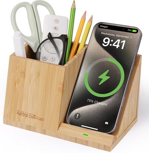 Pen Holder with Wireless Charger, Compatible with iPhone 17/16/15/14/13/12/11/8 Series, Pencil Holder Phone Stand for Desk Home Office, Men Gift Husband Wife Anniversary Dad Birthday Idea Gadget in Kuwait